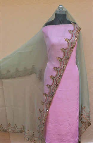 Light Sea Green Organza Hand Work Dupatta