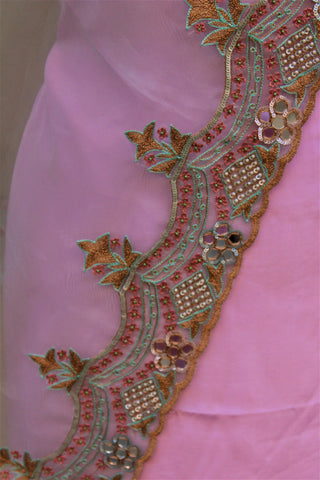 Light Sea Green Organza Hand Work Dupatta