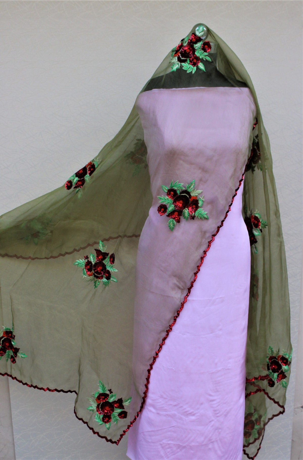 Mehndi Green Organza Hand Work Dupatta