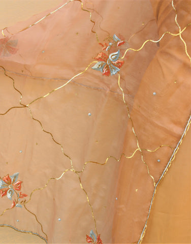 Light Pink Organza Hand Work Dupatta
