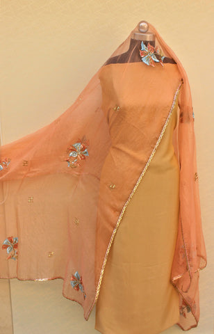 Peach Organza Hand Work Dupatta