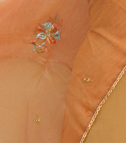 Peach Organza Hand Work Dupatta