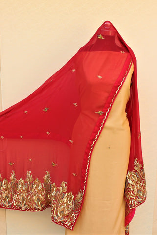 Maroon Georgette Chiffon Hand Work Dupatta