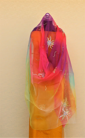 Tie and Dye Multi Colour Hand Work Organza Dupatta