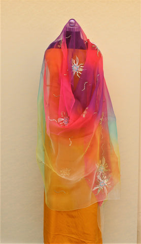 Tie and Dye Multi Colour Hand Work Organza Dupatta