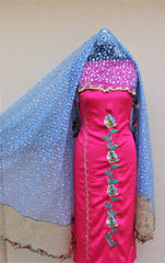 Pink Full Suit With Blueish Greay Net Dupatta