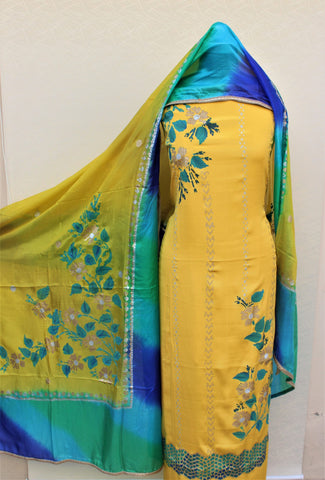 Yellow Full Suit With Tabbi Silk Tie Dye Dupatta
