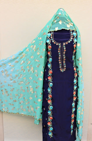 Navy Blue Full Suit With Georgette Chiffon Dupatta