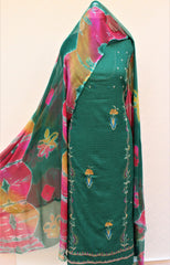 Green Full Suit With Pure Chiffon Tie Dye Dupatta