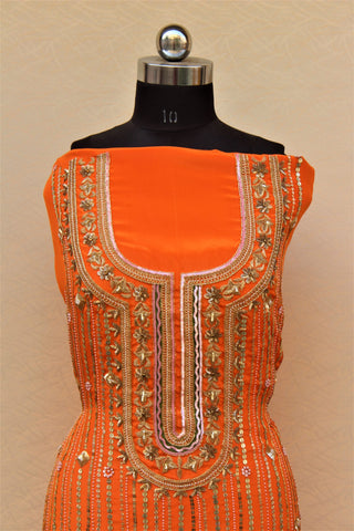 Orange Full Suit With Same Colour/Baby Pink Dupatta
