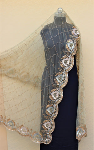Light Greay Net Hand Work Dupatta