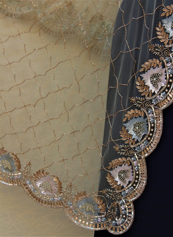 Light Greay Net Hand Work Dupatta