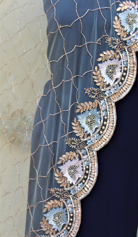 Light Greay Net Hand Work Dupatta