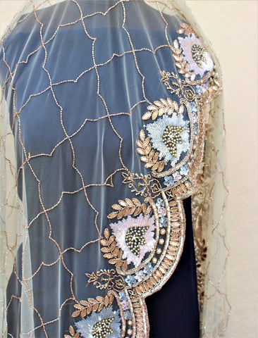 Light Greay Net Hand Work Dupatta