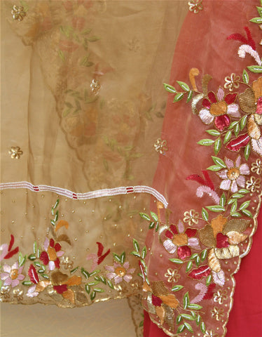 Golden Pure Organza Hand Work Dupatta