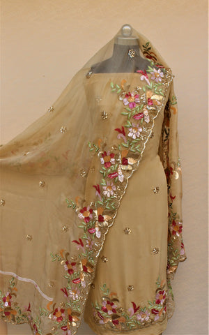 Beige Full Suit With Same Colour Organza Dupatta
