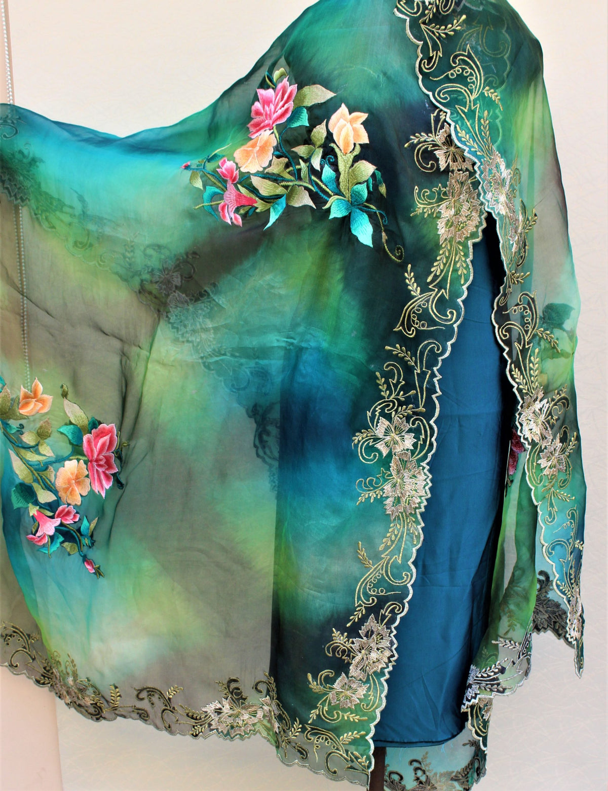 Peacock Tie and Dye Organza Dupatta - Main Image