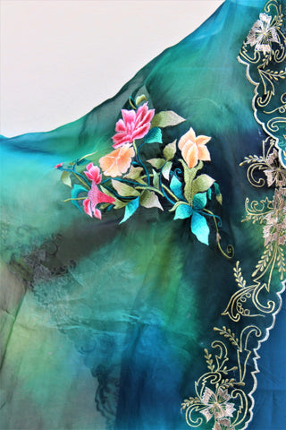 Peacock Tie and Dye Organza Dupatta