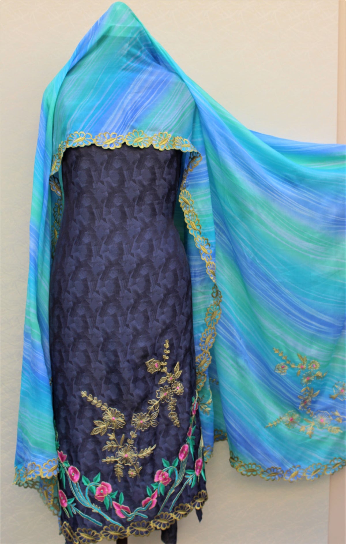 Dark Gray Full Suit With Chinon Chiffon Tie Dye Dupatta