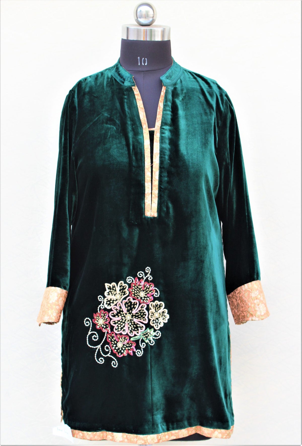Bottle Green Velvet Hand Work Kurti