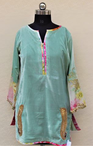Sea Green Velvet Kurti