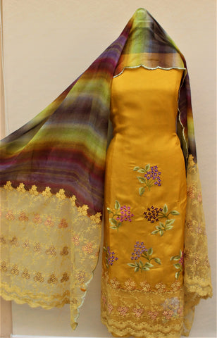 Yellow Full Suit With Tie Dye Dupatta