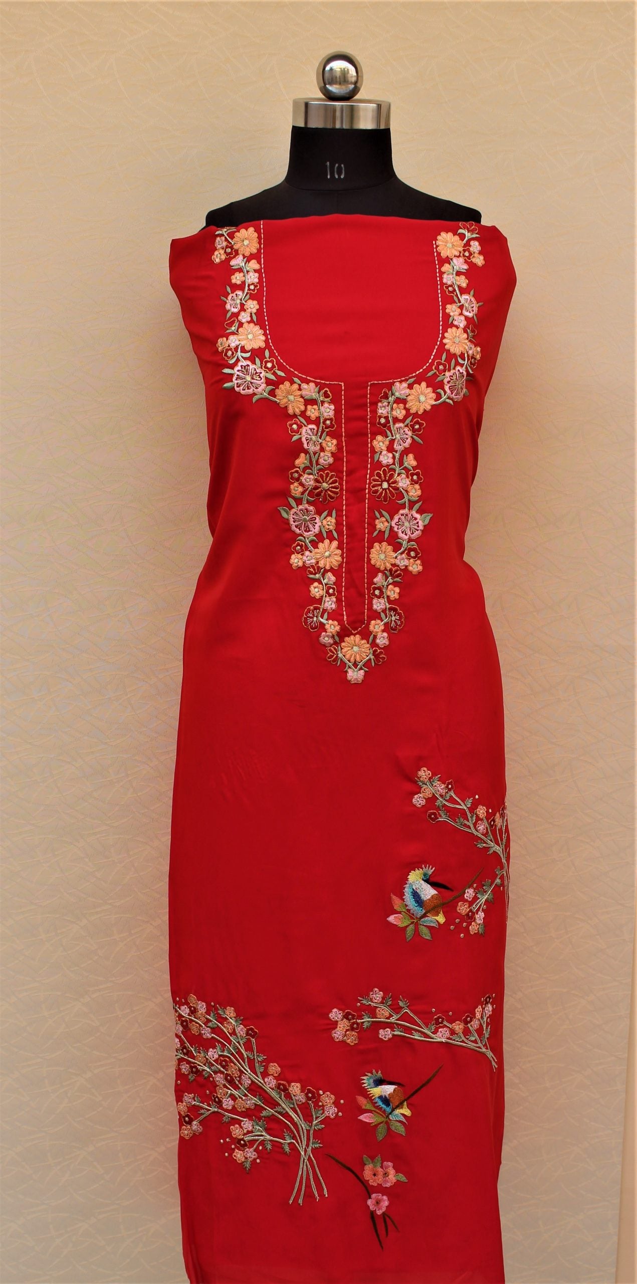 Red Full Suit With Greay Chiffon Dupatta