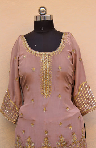 Mouse Colour Garara Suit With Green Chinon Chiffon Dupatta