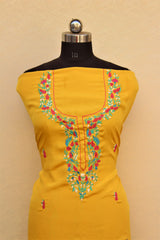 Yellow Full Suit With Lines Bottom With Tabbi Silk Dupatta