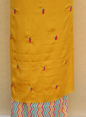 Yellow Full Suit With Lines Bottom With Tabbi Silk Dupatta