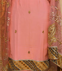 Peach Pink Full Suit With Organza Dupatta