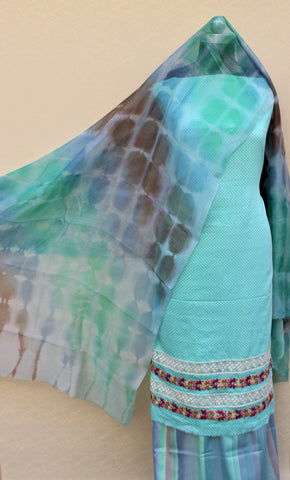 Firoji Full Suit With Chanderi Kota Tie Dye Dupatta