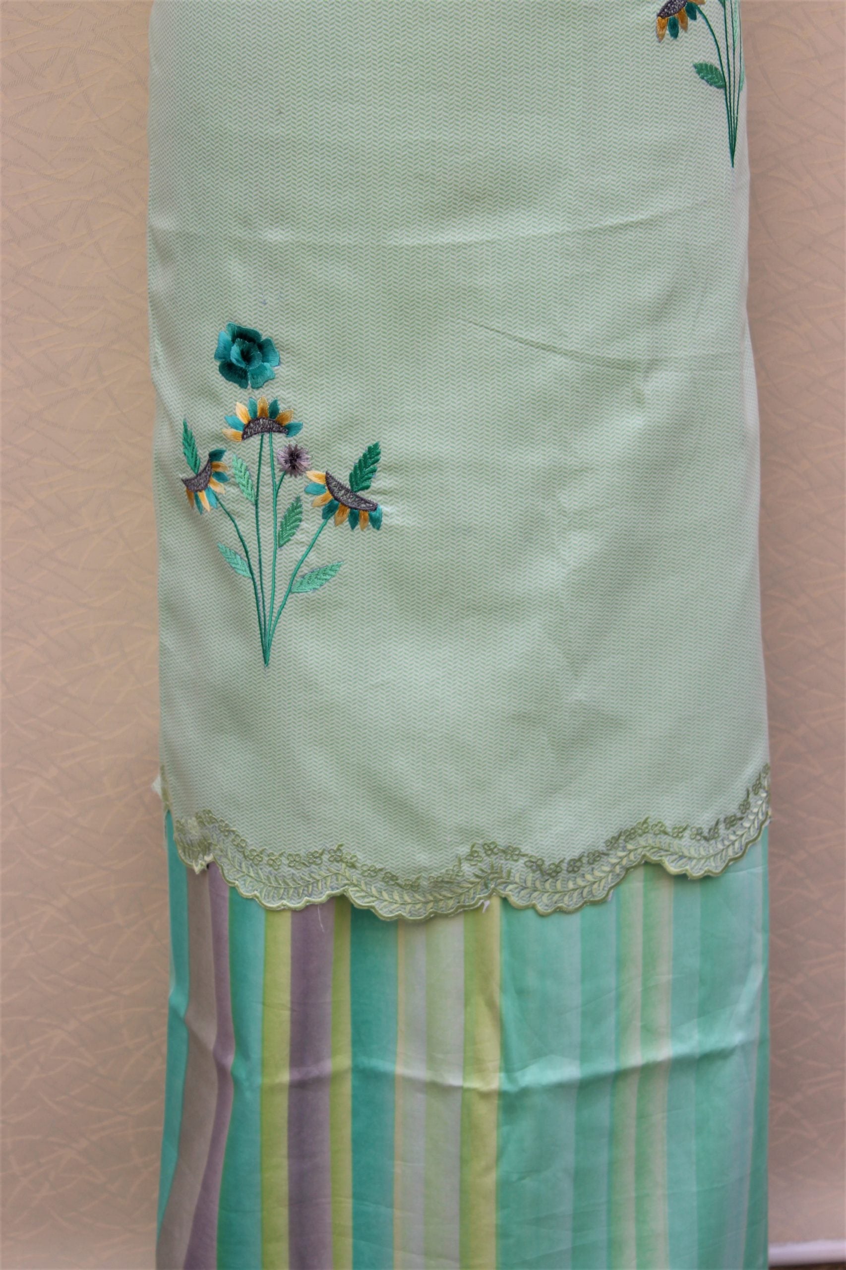 Sea Green Suit With Lines Bottom and Tie Dye Dupatta