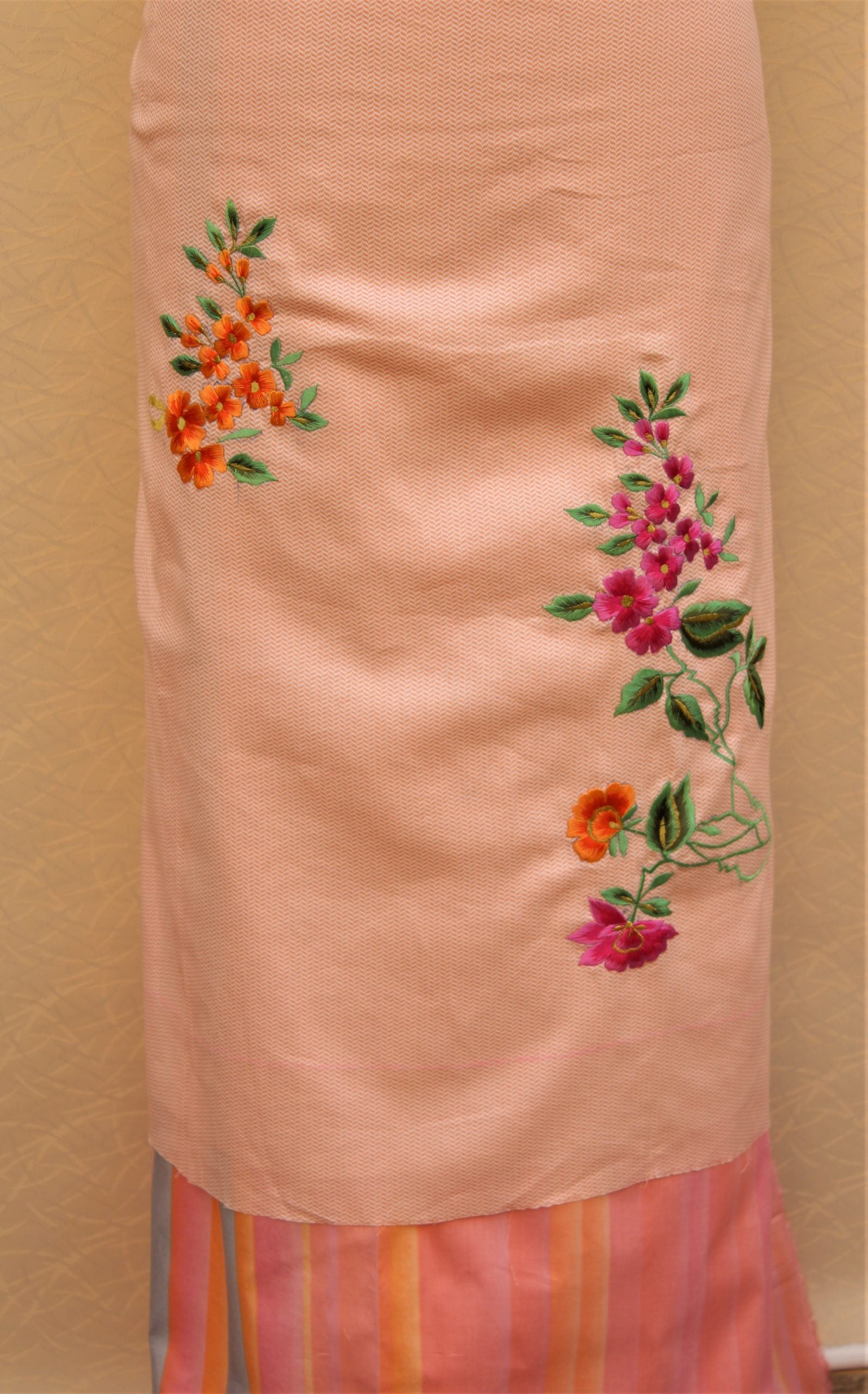 Peach Suit With Lines Bottom and Tie Dye Dupatta