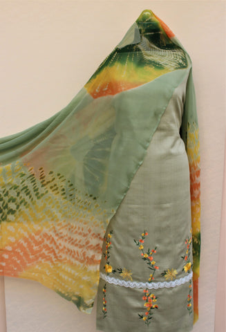 Light Mehndi Green Full Suit With Pure Chiffon Dupatta