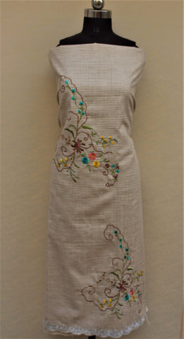Beige Full Suit With Pure Chiffon Tie Dye Dupatta