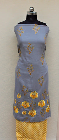 Greay and Mustard Full Suit With Pure Chiffon Tie Dye Dupatta