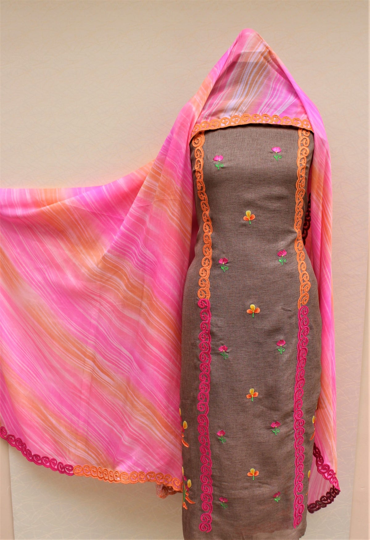 Brown Full Suit With Chinon Chiffon Dupatta