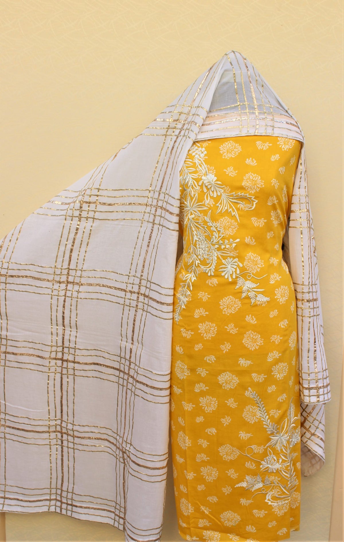 Yellow Full Suit With Off White Dupatta