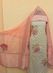 Greay Full Suit With Peach Dupatta