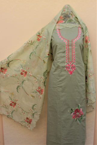 Pista Green Full Suit With Same Colour Dupatta