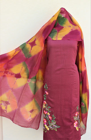 Maroon Full Suit With Chanderi Kota Tie Dye Dupatta