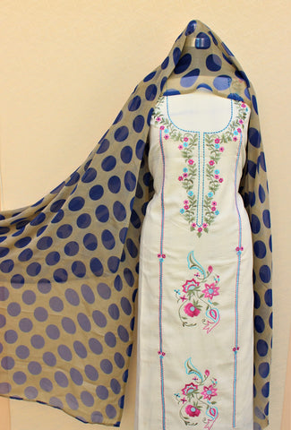 Cream Full Suit With Georgette Chiffon Dupatta