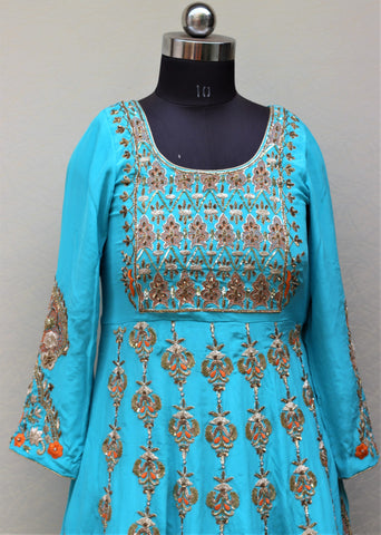 Firoji Full Dress With Orange Organza Dupatta