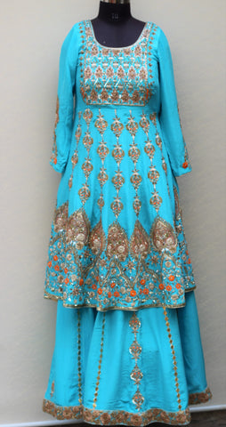 Firoji Full Dress With Orange Organza Dupatta