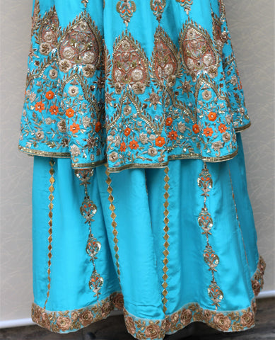 Firoji Full Dress With Orange Organza Dupatta
