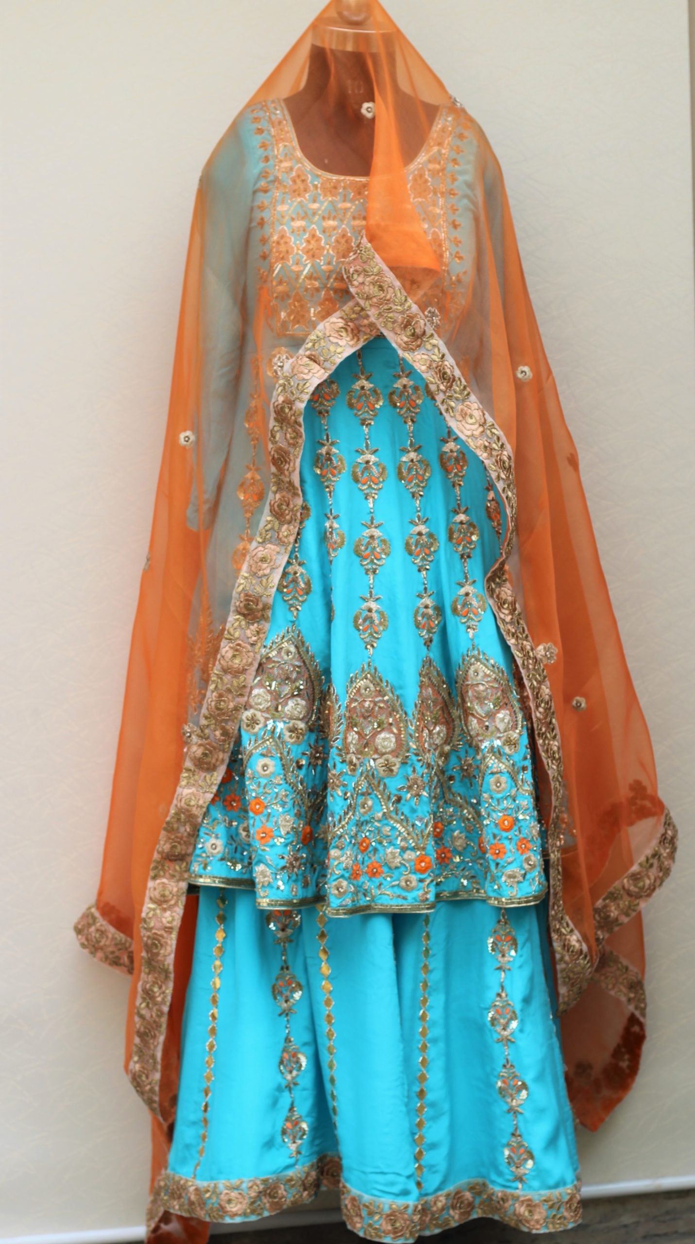 Firoji Full Dress With Orange Organza Dupatta – Aman Sandhu Boutique