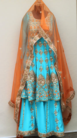 Firoji Full Dress With Orange Organza Dupatta