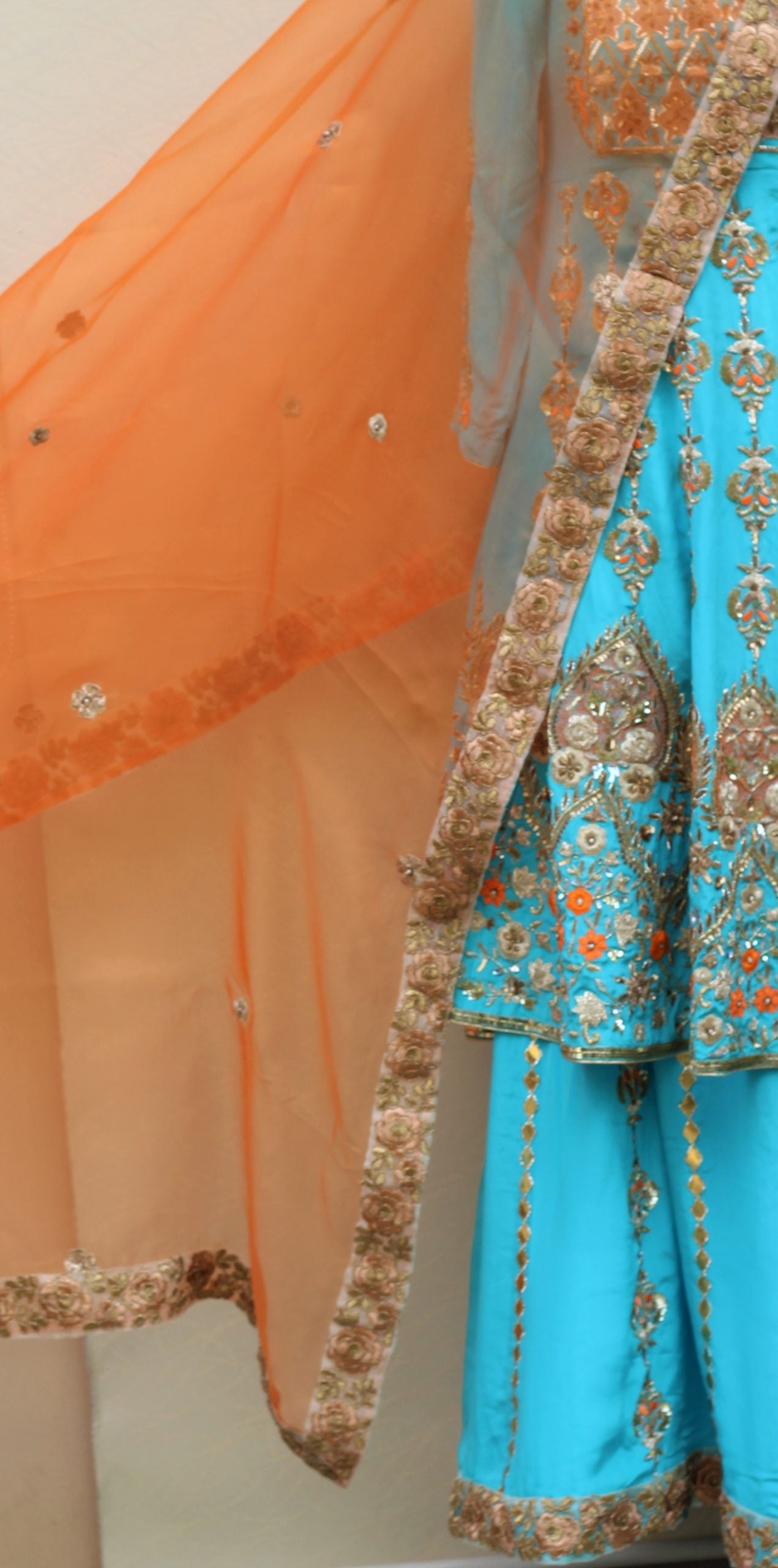 Firoji Full Dress With Orange Organza Dupatta