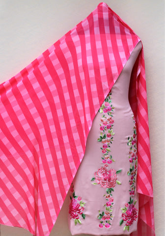 Peach Pink Full Suit With Chinon Chiffon Tie Dye Dupatta